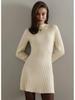 2025 European & American High Neck Long-Sleeve Bodycon Knit Dress - Solid Color