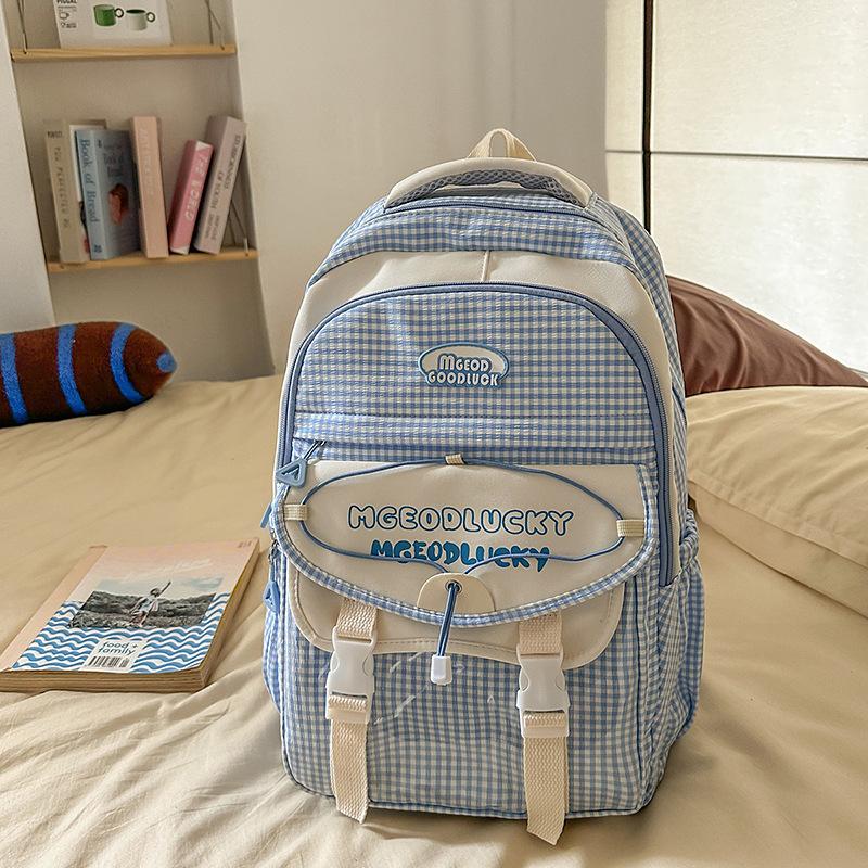 Korean Version Ins New Schoolbag Women's High-value Plaid Backpack High School Students Large-capacity Backpack