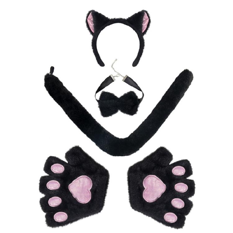 Cats Costume Set Ear Headbands Tail Cats Paw Glove Bowtie Animal Fancy Costume