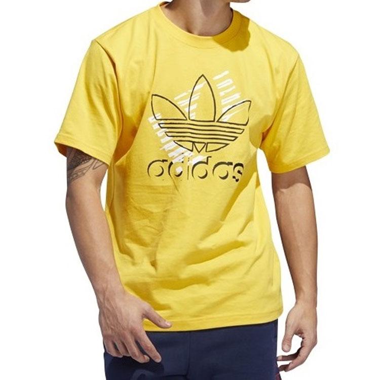 adidas Originals Trefoil Art Logo Print Tee Men Tops Yellow DV3280