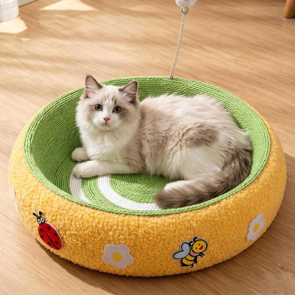Cat Scratching Nest Interactive Scratcher with Teaser Toy Raised for Cats