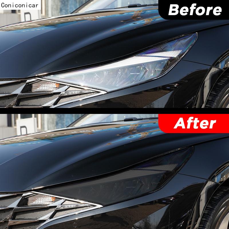 2 Pcs Performance Car Headlight Protective Film Front Light Black TPU Sticker For HYUNDAI ELANTRA N Line - Accessories