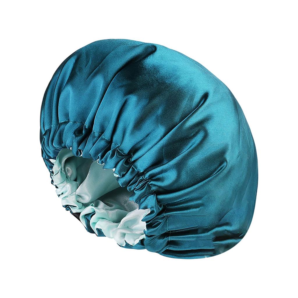 Women'S Satin Shower Caps Solid Bonnets Wide-Brimmed Night Sleeping Bathing Hat Unisex Head Wrap Elastic Band Hair Care Bonnet