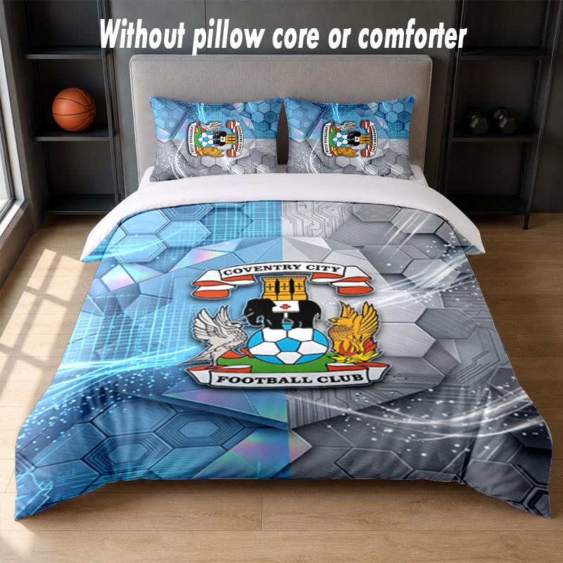 Coventry City Fußball Design Bett Bettwäsche Set 1 Bettbezug + 2 Kissenbezüge Weich Atmungsaktiv Haushalt Bettwäsche