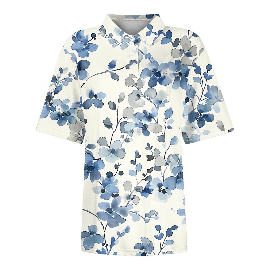 Women's Fashion Casual Lapel Short Sleeve Printed Shirt Women's Button Up Tops