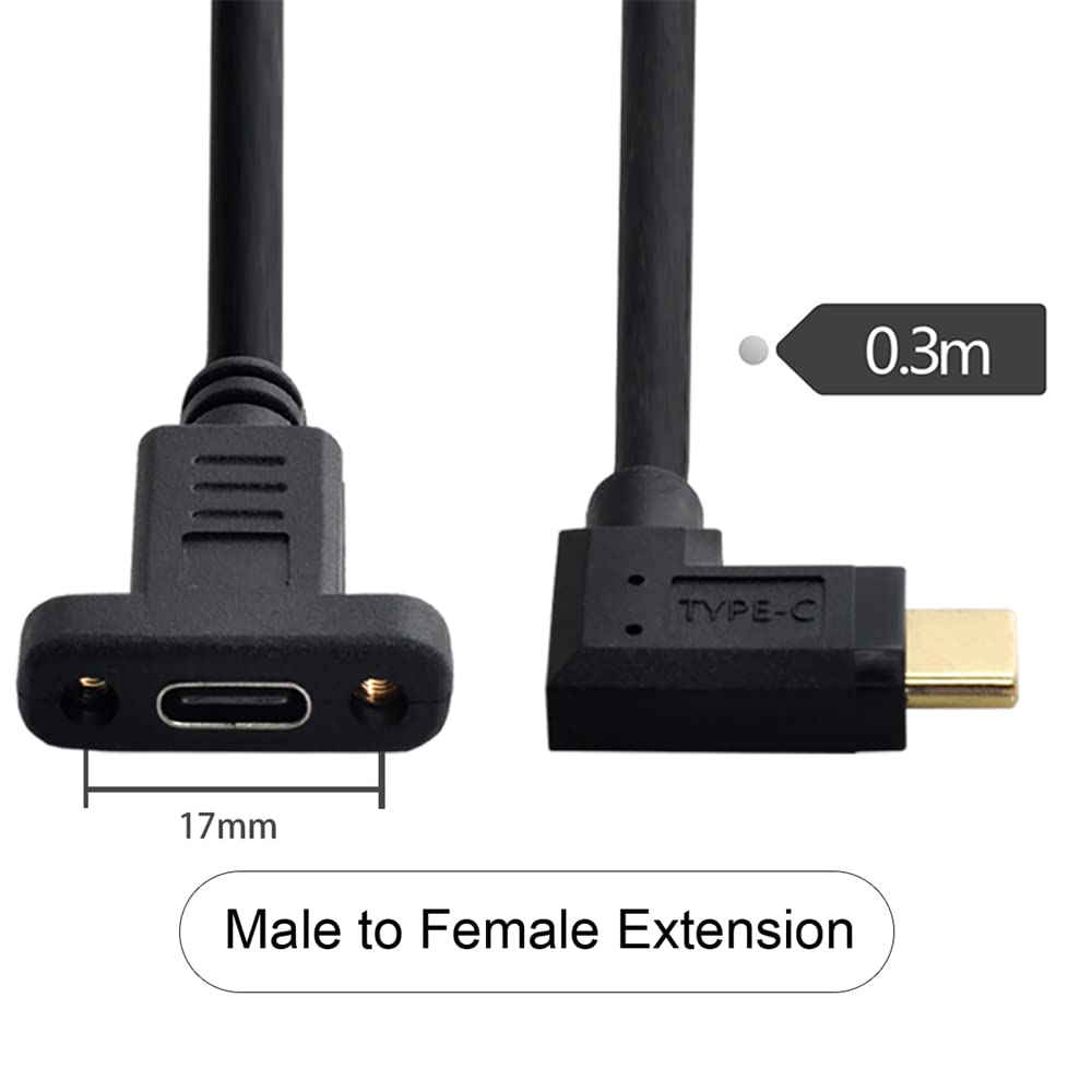 NFHK 90 Degree Angled to USB Type C Male to Female Extension Data 30cm USB-C 3.1 Cable,