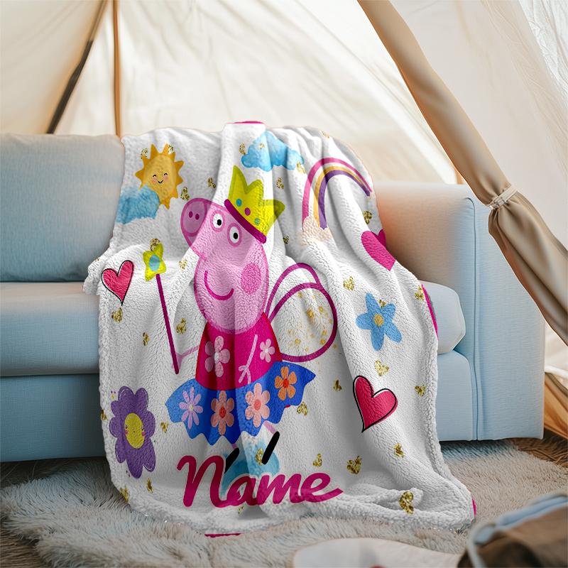 Personalized Custom Name Blanket - Peppa Pig Print Design,Blanket for Sofa,Bed,Travel,Camping - Soft and Warm, Great Gift