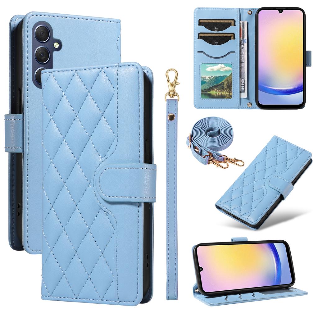 For Samsung Galaxy A25 5G (Global) (161mm) Wallet Case Rhombus Leather Phone Cover with Strap