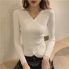 2025 Korean-Style V-Neck Slim Knit Sweater for Women - Sexy, Long-Sleeved Autumn/Winter Top