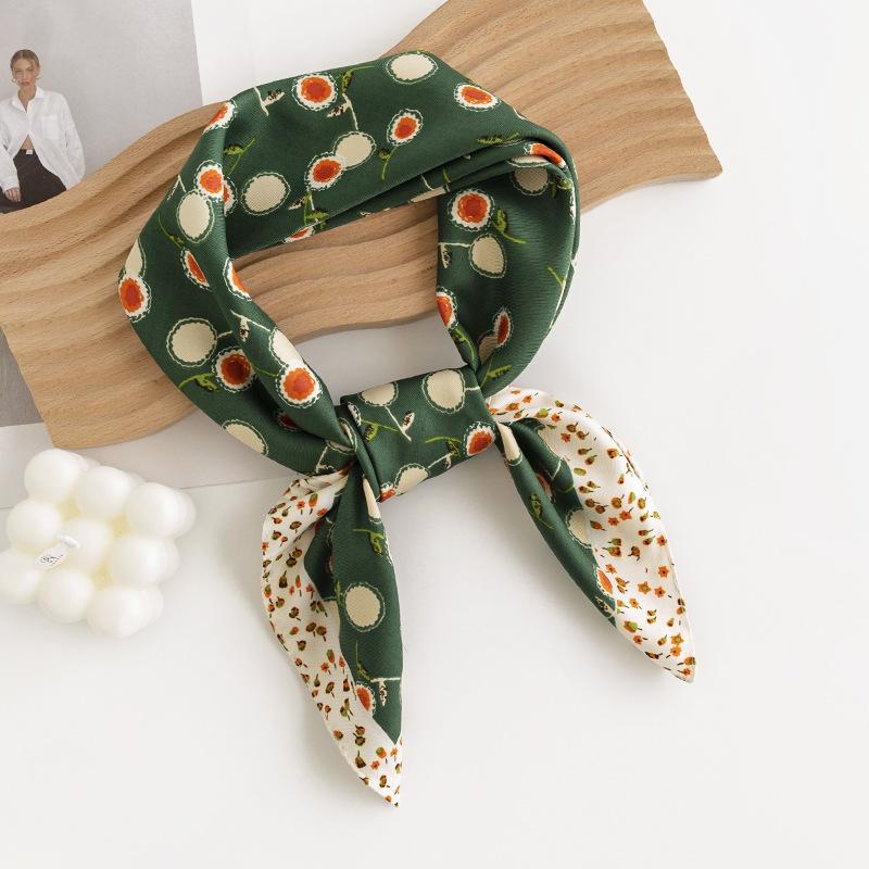 Geometric Flower Small Square Scarf For Women, Fresh And Sweet Professional Attire, Fashionable Color Matching Simulated Silk Scarf, Headscarf