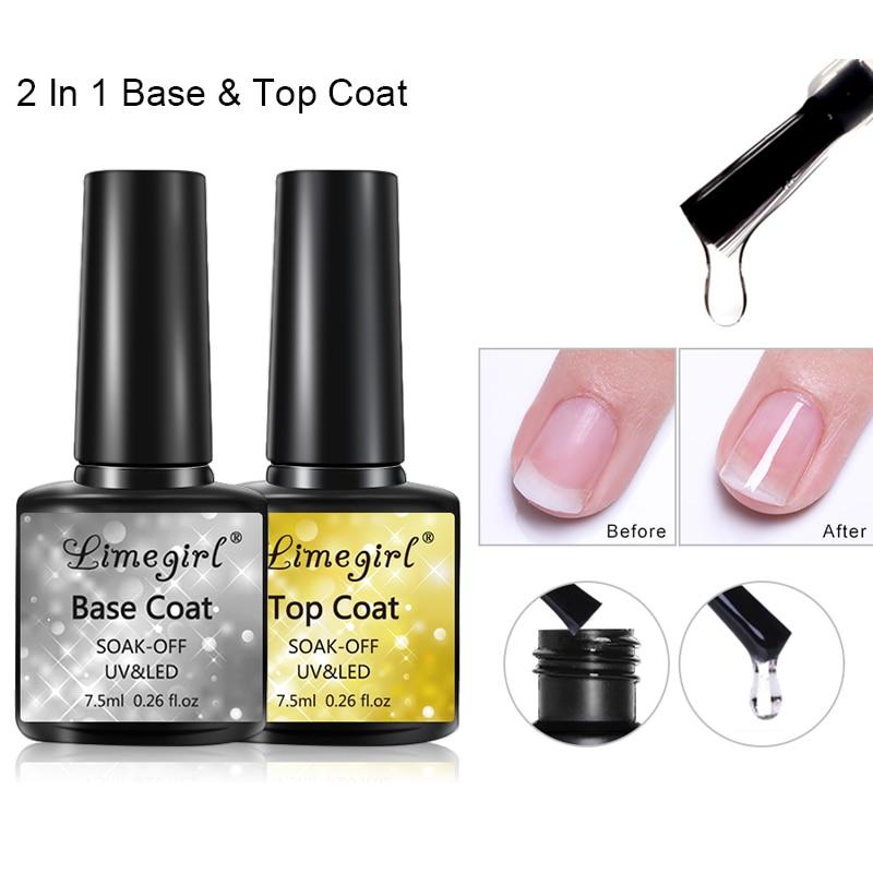 Limegirl 7,5 ml 2-in-1-Basis- und Decklack-Gel-Nagellack, transparentes UV-Nagelgel, lang anhaltendes Soak-Off-Gel