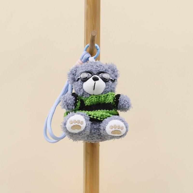 Cute Plush Bear Keychain Pendant With Goggles And Sweater Design For Collectors