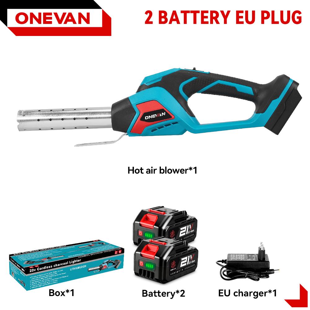 ONEVAN 800℃ Elektrisch Hittepistool 4000W Ontsteker 3-in-1 Hete Luchtpistool Blazert Handheld Multifunctioneel Huisgereedschap Voor Makita 18V Batterij Pin 2Battery 1EU Charger