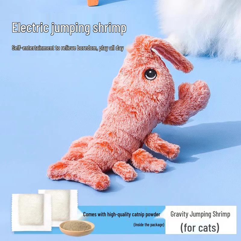 Electric Plush Cat Teaser: Automatic Self-Play Toy for Cats, Jumping Shrimp Bite, Pet Teeth Grinding, Relieve Boredom. No Specifications