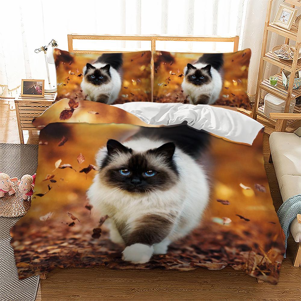 3D Pet Cat Bedding Set Cute Animal Duvet Cover 2/3 Piece Set Soft Zipper AU180 * 210 Full Size Luxury Comfortable Home Textile