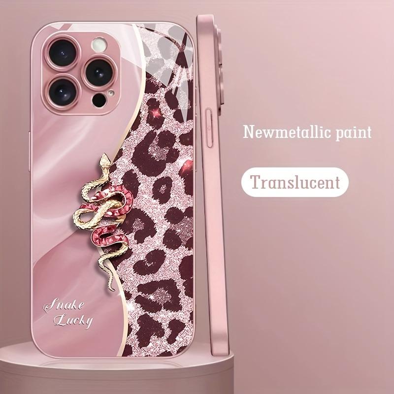 Spliced Leopard Print Golden Snake Metallic Paint Glass Phone Case For iPhone 17 16 15 14 13 12 11 Pro Max Plus 16E 17Air Cover