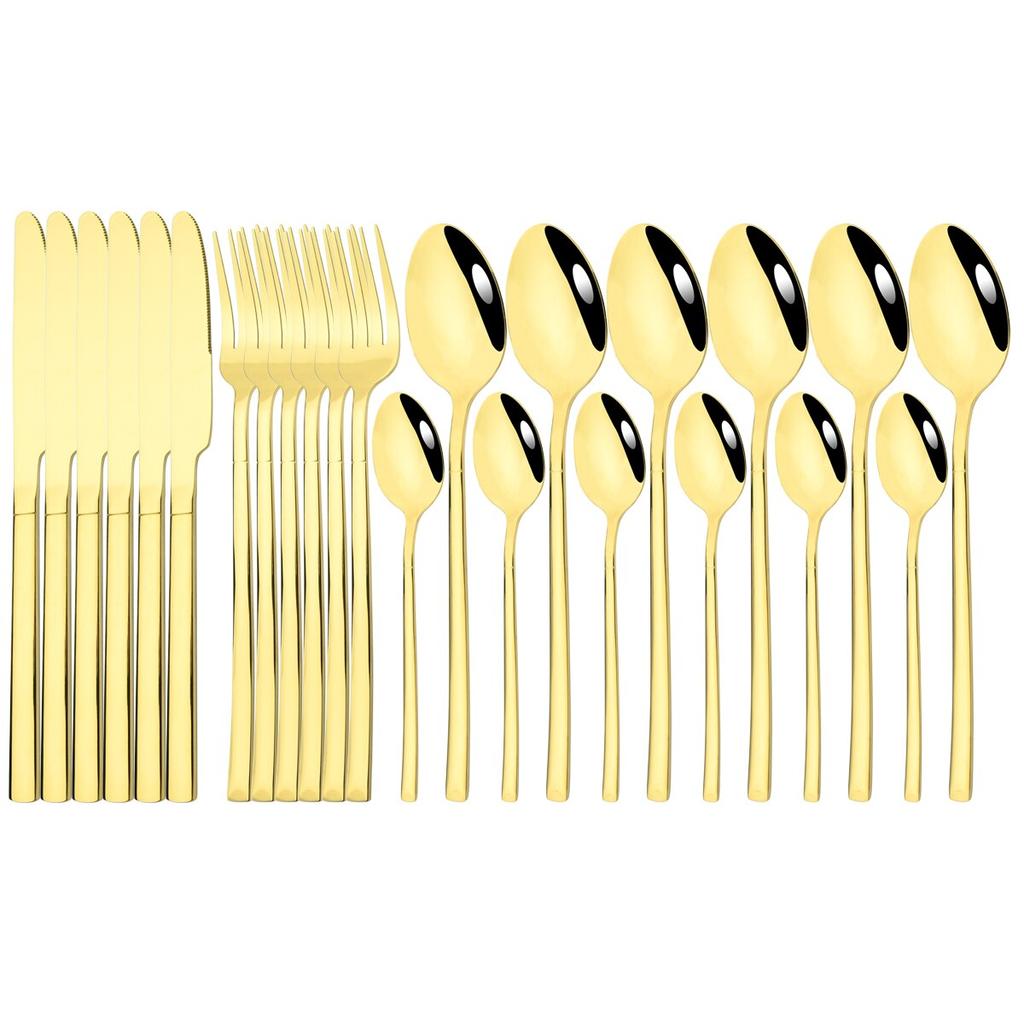 6People Stainless Steel Cutlery Set Knife Fork Tea Spoon Dinner Tableware Black Dinnerware Party Kitchen Flatware Silverware Set