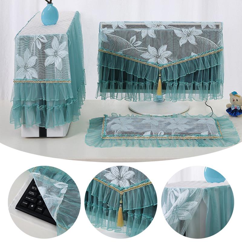 3PCS European Lace Desktop Computer Dust Cover Computer Cover 17 24 27inch LCD Monitor Protective Cover Keyboard Dustproof Cover