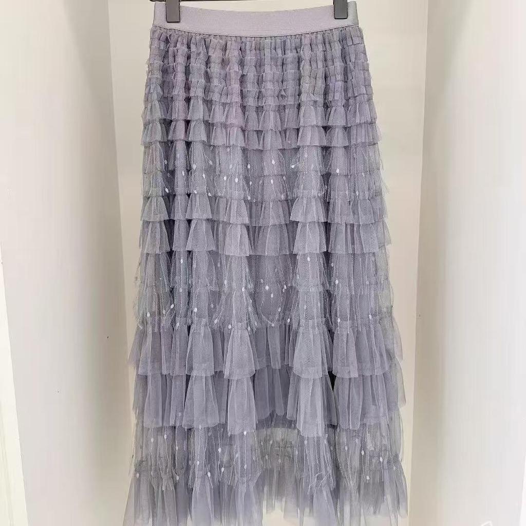 Fairy Embroidered Mesh High-Waist Fluffy Midi Skirt