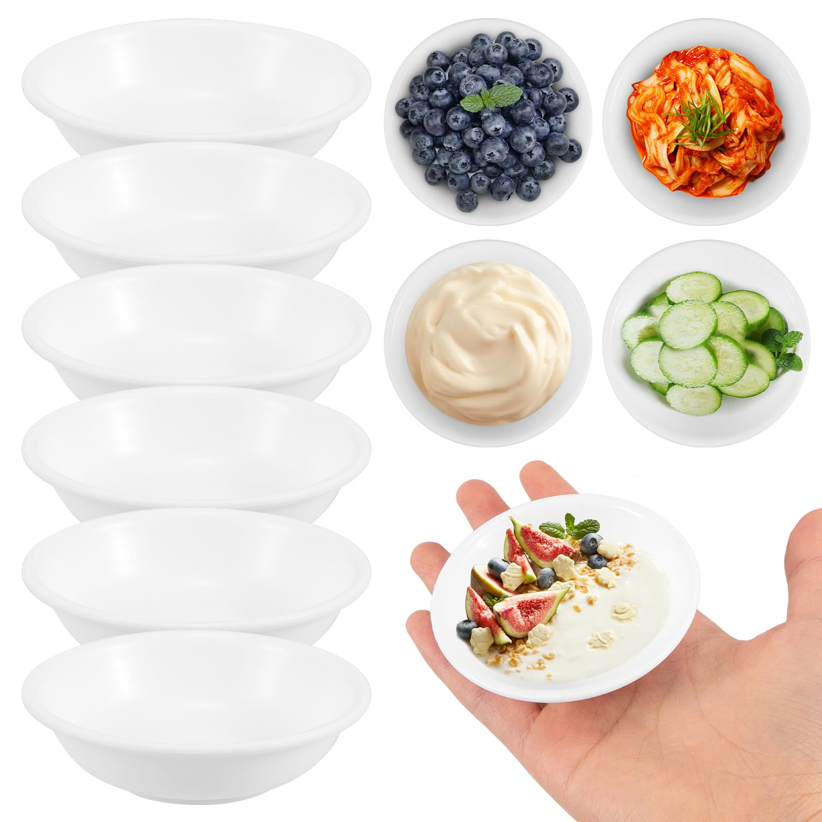 

Amosfun Set of 20 Shatter-Resistant Plastic Condiment Dishes, White, Stylish, Deep, Round, 7.2cm Diameter, Perfect for Soy Sauce, Vinegar, and Spice