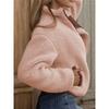 Women Fleece Zip‑Up Jacket Stand Collar Contrast Patch Pocket Long Sleeve Loose Warm Sherpa Coat Casual Outerwear