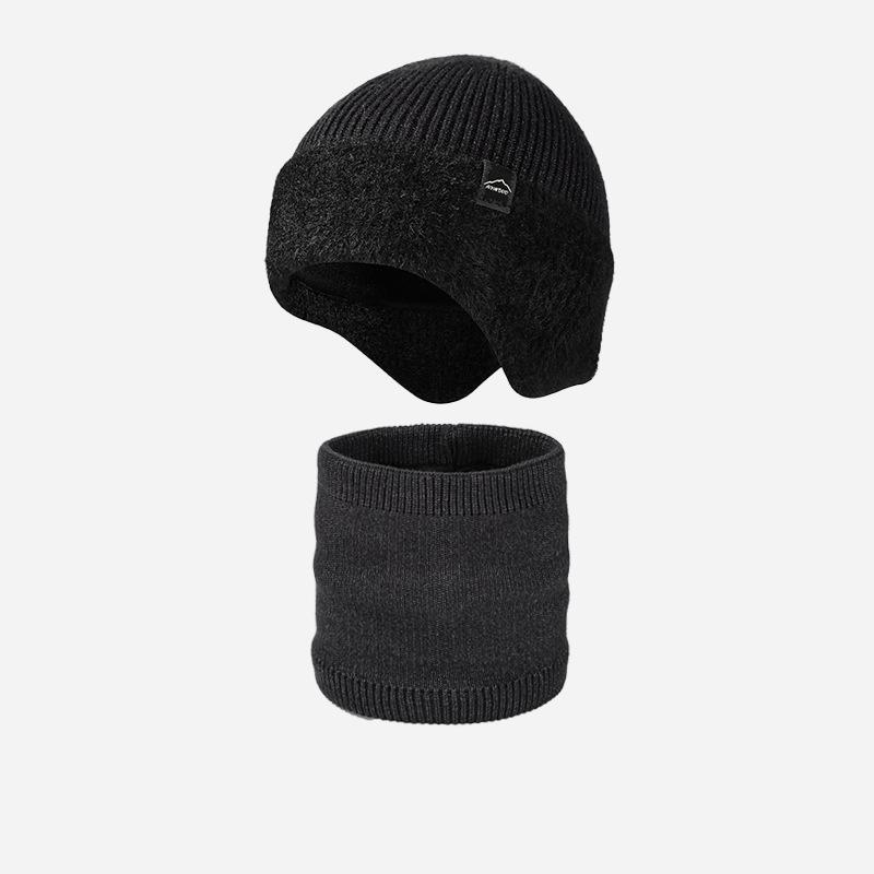 Winter Ear Face Protection Velvet Knitted Hat Scarf Kit Men's Winter Outdoor Warm Hat Two-Piece Set