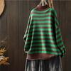 High Neck Pullover Stripe Half Sweater Women Loose Long Sleeve Vintage Literature Leisure Bottoming Knitting Sweater Female