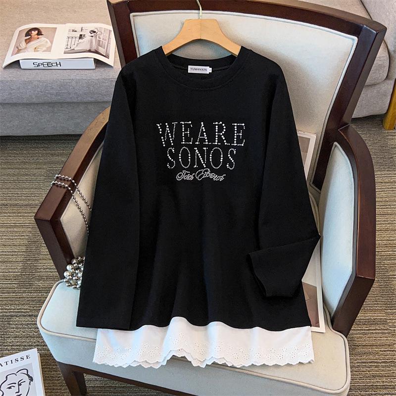 

Plus Size Women s Loose Mid-Length Round Neck Sweatshirt - Fits Bust Sizes 150/160, Suitable for 200-350 Jin 2XL чорний