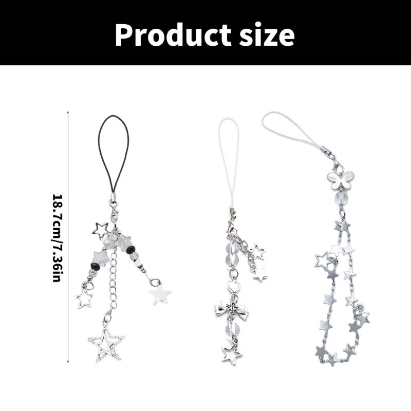 3 Pieces Butterfly and Star Charm Phone Lanyard Set Handmade Keychain Pendant Fashion Accessory for Smartphones
