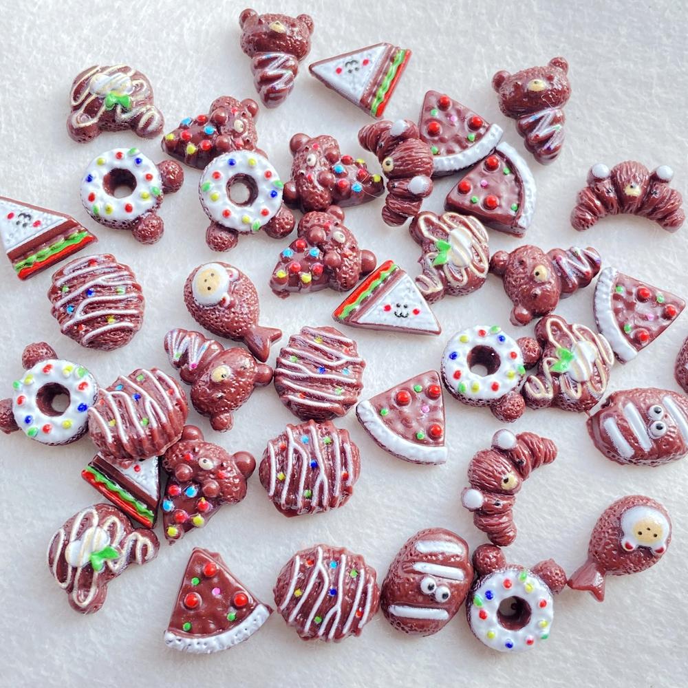 50Pcs New Mixed Nail Art Resin Doughnuts, Bear Cream Bread Designer Charms Rhinestones DIY Craft For Nail 3D Decorations