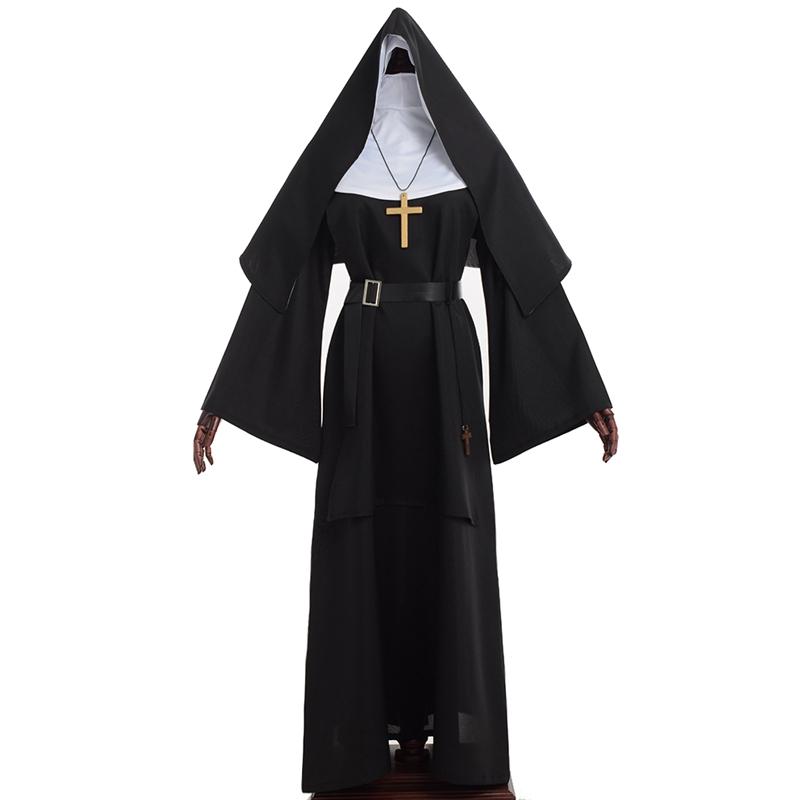 Nun Dress Halloween Costume for Women Scary Cosplay Mary Priest Dresses