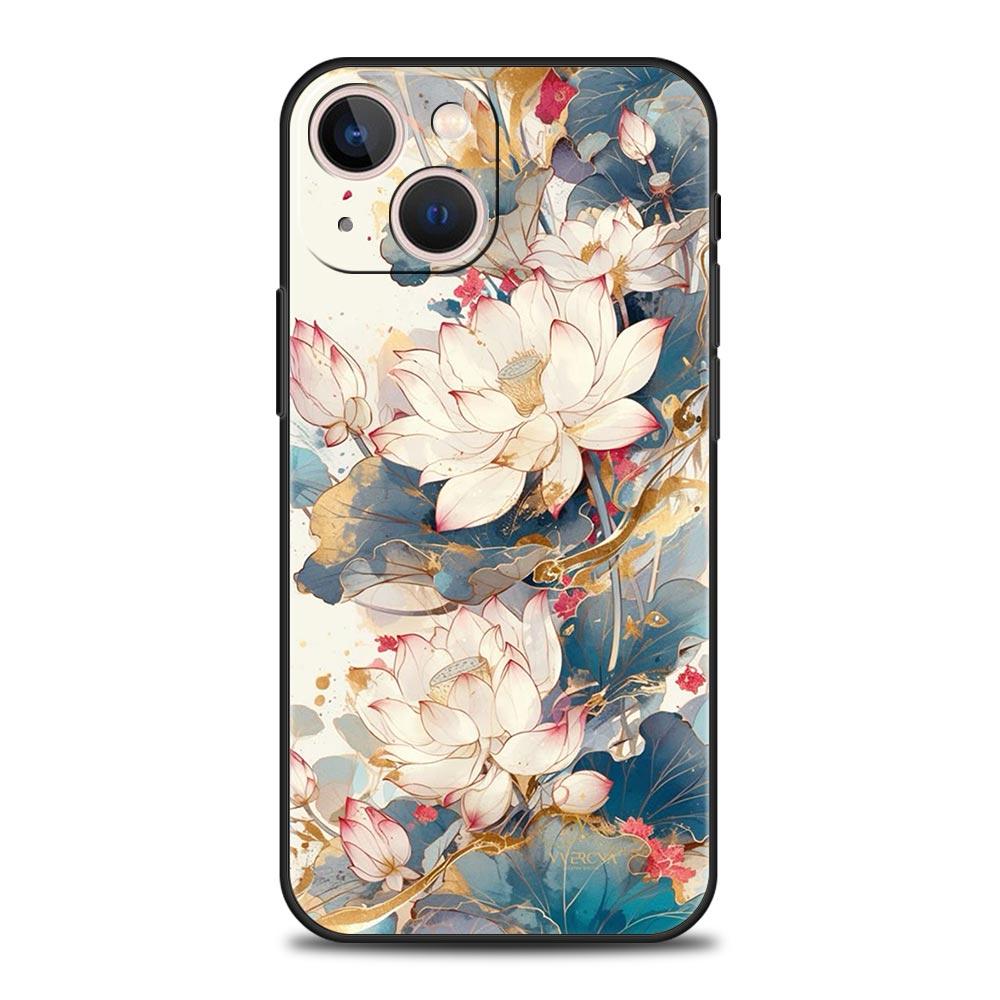 Phone Case For iPhone 17 16e 15 14 13 12 11 Pro Max SE 7 8 Plus Shell iPhone 16 Soft TPU Cover Ink Wash Painting Flower