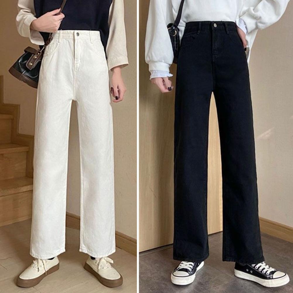 Straight Wide Leg Long Trousers High Waist Wide Leg Denim Pants for Women Streetwear Jeans with Pockets Vintage for Autumn