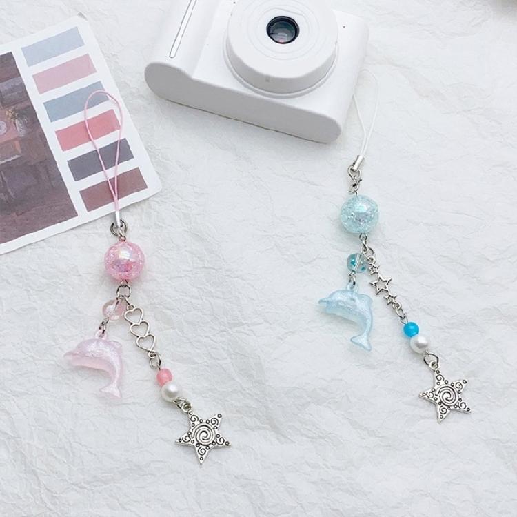 Chic Dolphin Pendant Keychain Beaded Chain Keyring for Mobile and Bag Accessory