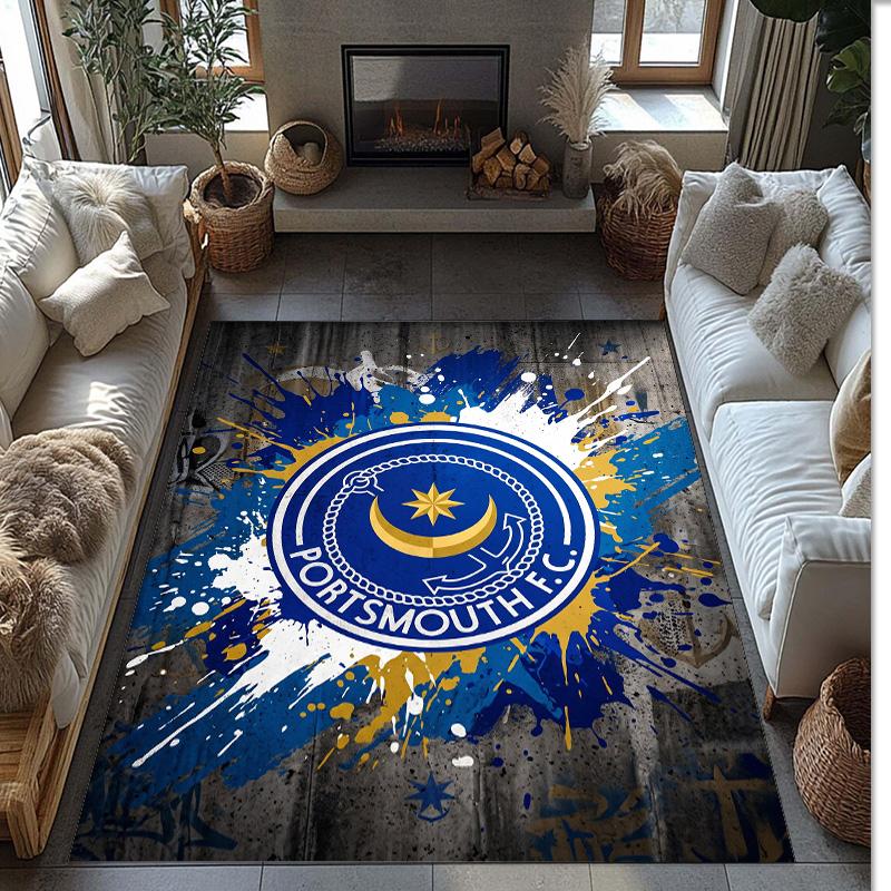 Tappeto Morbido Area Rug con Motivo Calcio Portsmouth FC Antiscivolo Tappeto per Pavimento Interno Tappetino Decorazione Sportiva per Camera da Letto