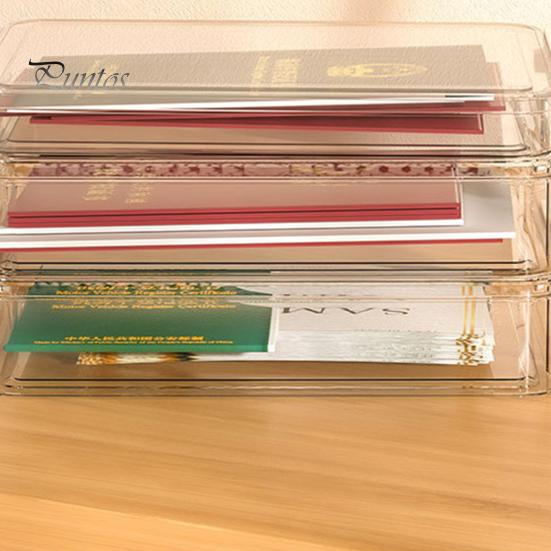 Transparent Document Organizer Box Dustproof with Lid Comfortable Grip Handle See-through Storage Container