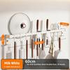Stainless Steel Kitchen Hook Rack No Drill Wall Mount Storage Rail for Pot Lid Knife Spatula & Spoon Multi-functional Kitchen Organizer