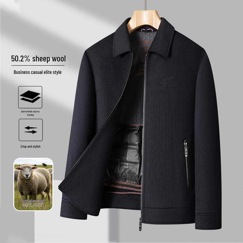 Men's Light Luxury Double-Sided Wool Coat - Short Lapel Autumn/Winter Jacket for Business Casual Wear