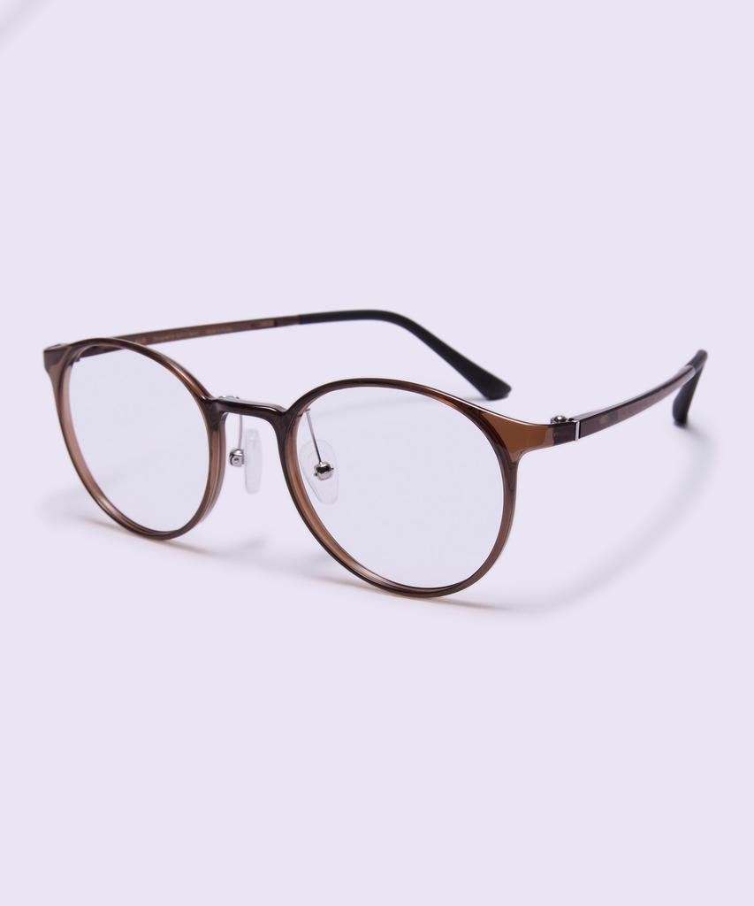 Alloaiweeo [Air Flex] Al6405 1616G Airflex Ultra-Lightweight Semi-Oversized Round Brown Eyeglass Frame Blue Light Lens Selection