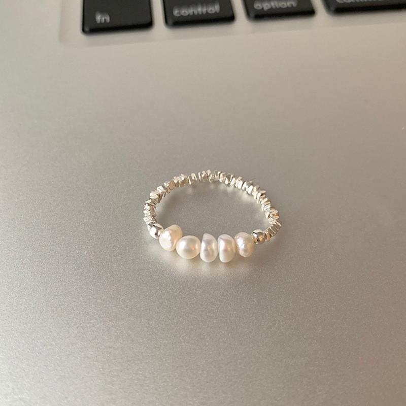 Korean Stylish Inspired Adjustable Pearl And Silver Ring For Women Modern Fashion 2023 Jewelry