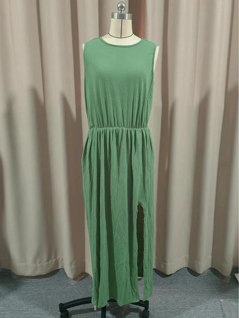 2025 Summer Sleeveless Lantern Slit Dress - European & American Style