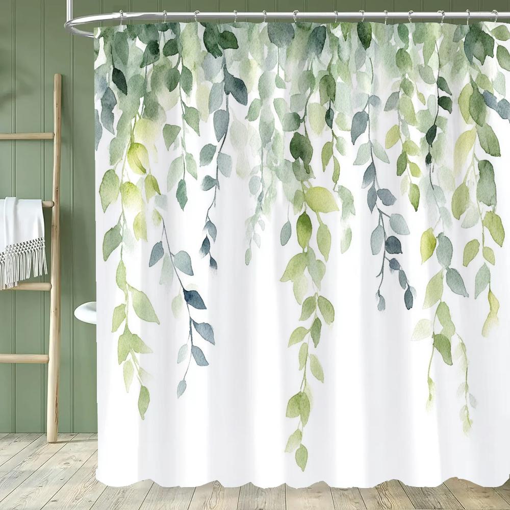 

Tropical Greenery Leaf Shower Curtain Plant Leaves Bathroom Curtain Romantic Refreshing Curtain Polyester Fabric Bathroom Shower W60H190(CM)-1 Pcs