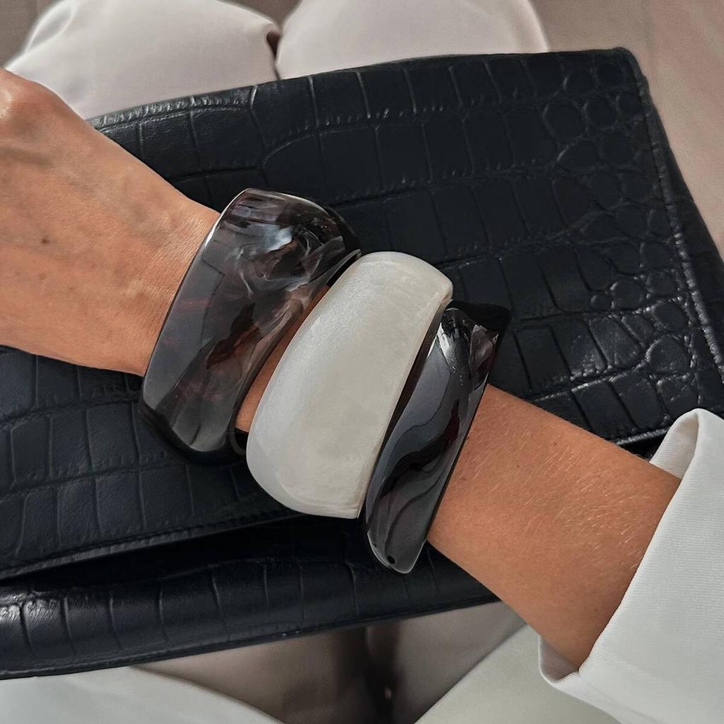 Ingemark Vintage Irregular Resin Acrylic Wide Bracelet Women New Fashion Geometric Stackable Chunky Bangle Bracelet Jewelry New