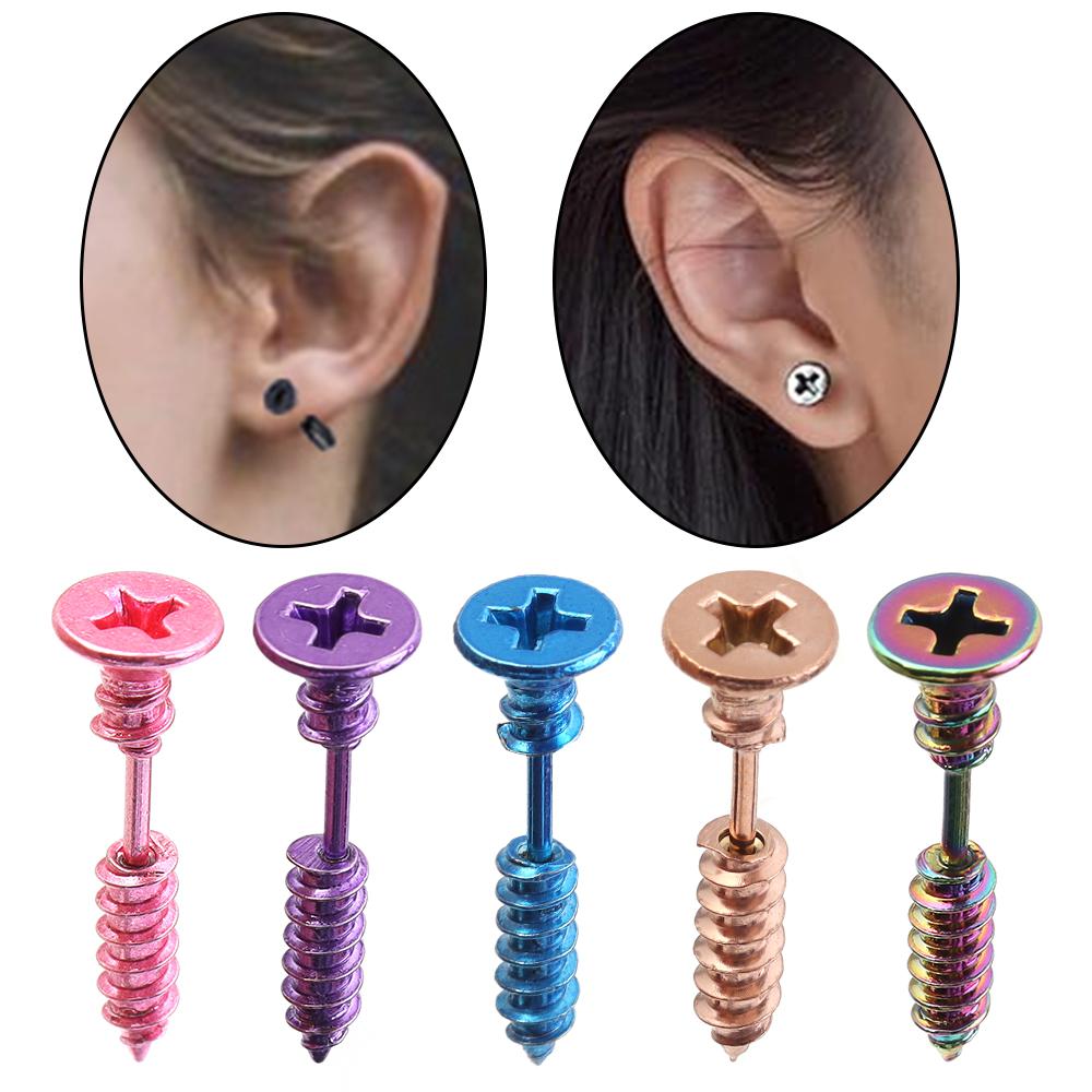 1 Pair Unisex Women Men Earrings Stainless Steel Piercing Nail Screw Stud Earrings Punk Rock Helix Ear Piercings Spiral Jewelry