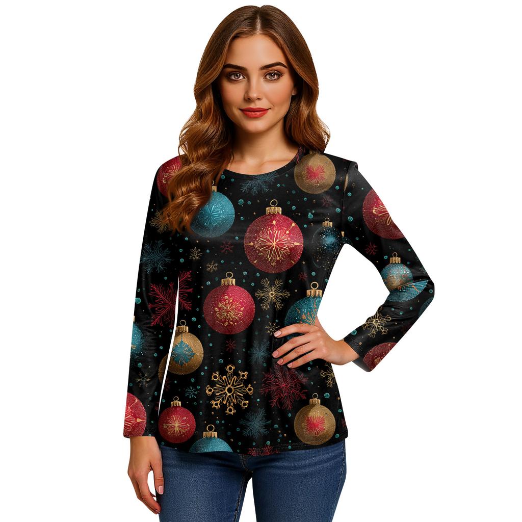 Women's Fashion Casual H Printed V-Neck Long Sleeve Decorative Button T-Shirt Tops