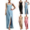 Women's Sleeveless Square Neck Maxi Dress with Side Slit Button Detail Casual Summer Dress for Work Vacation Beachwear