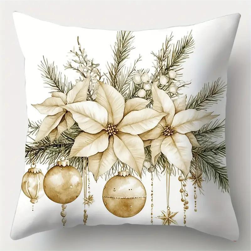 1pc White Golden Christmas Cushion Cover Wreath Pine Durable Cover 2025 New for Home Ornament Xmas New Year Christmas Decoration