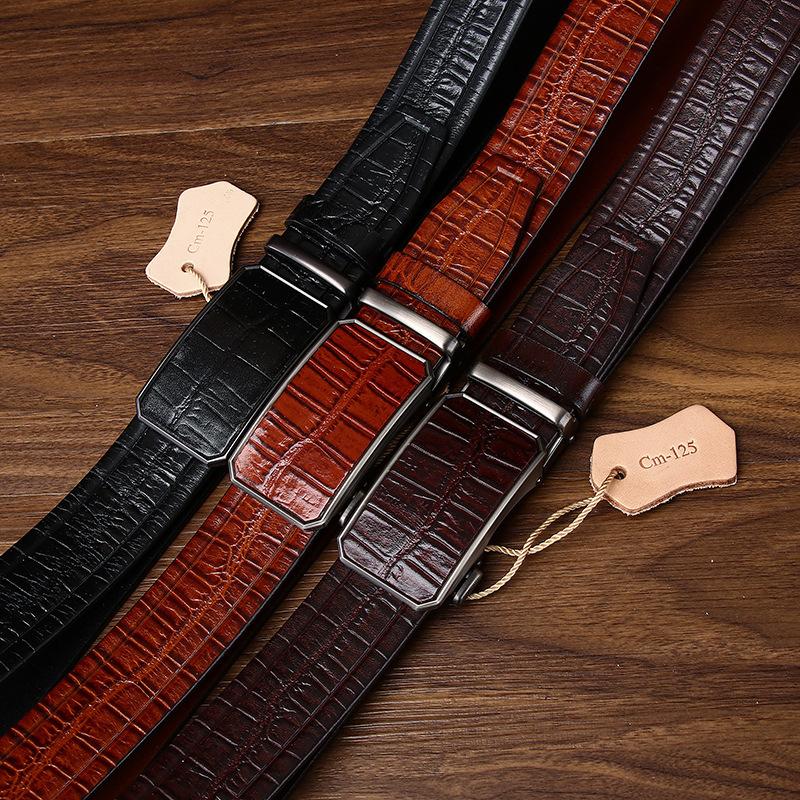 High-End Business Light Luxury Crocodile Embossed Belt Men'S Genuine Leather First Layer Cowhide Automatic Buckle Casual Dress Pants Belt