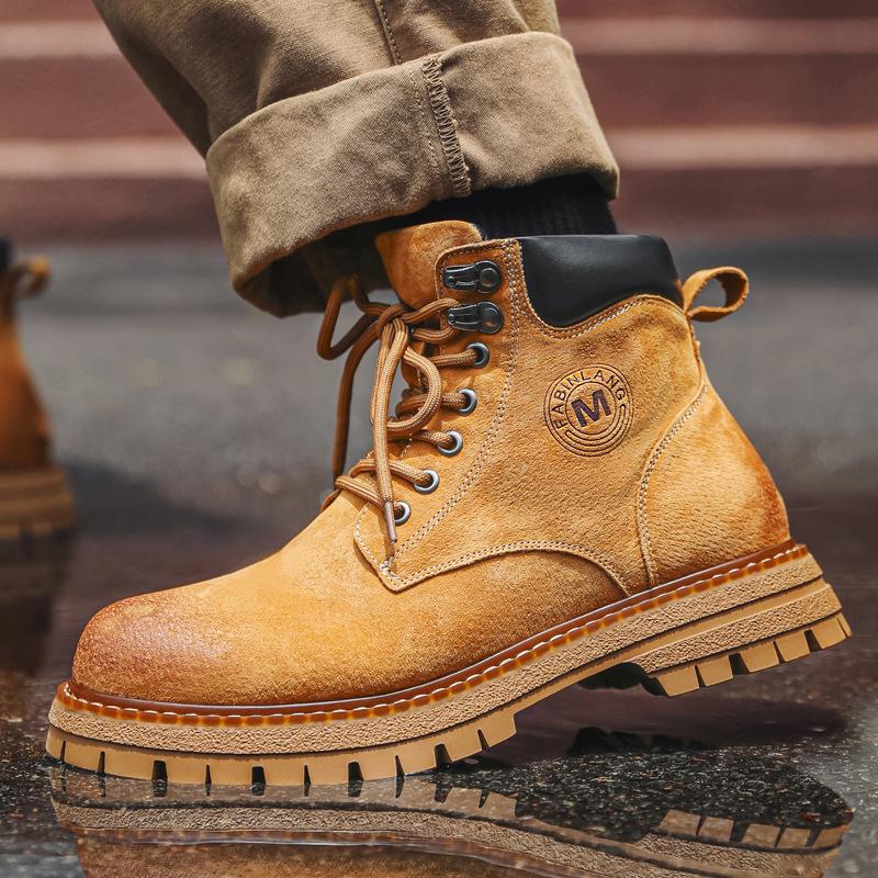 

2024 autumn and winter velvet trend Korean version of fashion versatile high-top retro British style light casual shoes men 6711-J 38 жёлтый