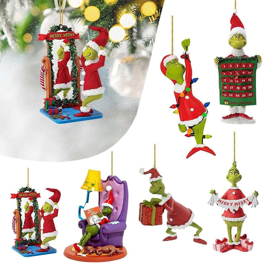 6 stk Grinchen Juletrepynt Hengende Akryl 2D Ornament Anheng Fest
